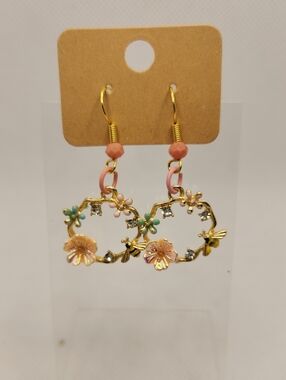 Gold Coral Floral Hoop Earrings
